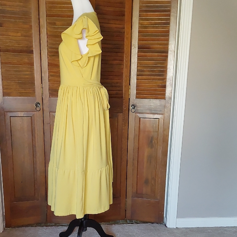 Rachel Parcell Marigold Yellow Serene Midi Ruffle Dress Sz L - Picture 6 of 17